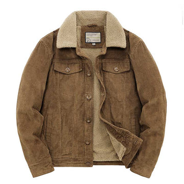 Wiaofellas Men Winter Fleece Corduroy Jackets Fur Collar Thermal Warm Outwear Top Clothing For Male Size M-5XL Thermal